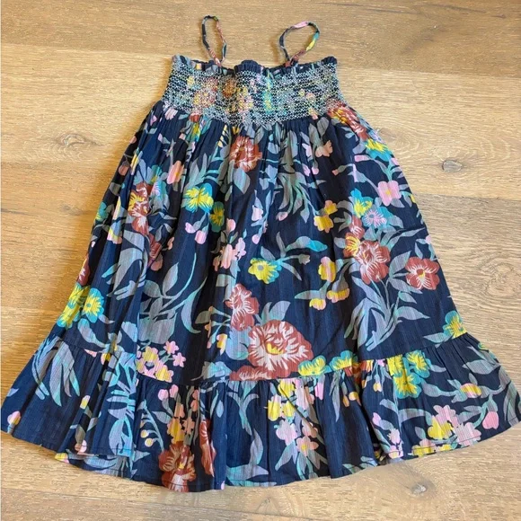 Bonpoint Navy Smocked Dress with Colorful Straps 4